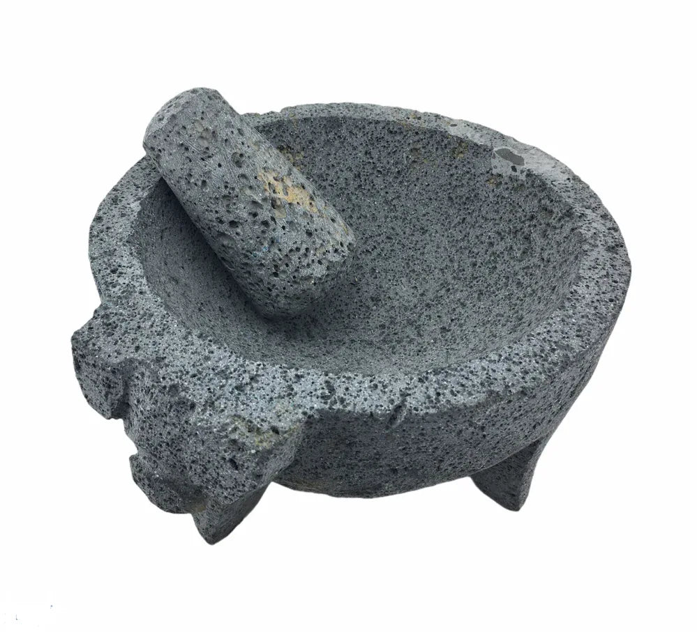 Molcajete mortar and pestle - natural Mexican volcanic stone with pig motif - Chile Mojo