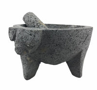Molcajete mortar and pestle - natural Mexican volcanic stone with pig motif - Chile Mojo