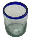 Handblown Mexican Drinking Glass - blue rim - Chile Mojo