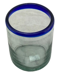 Handblown Mexican Drinking Glass - blue rim - Chile Mojo