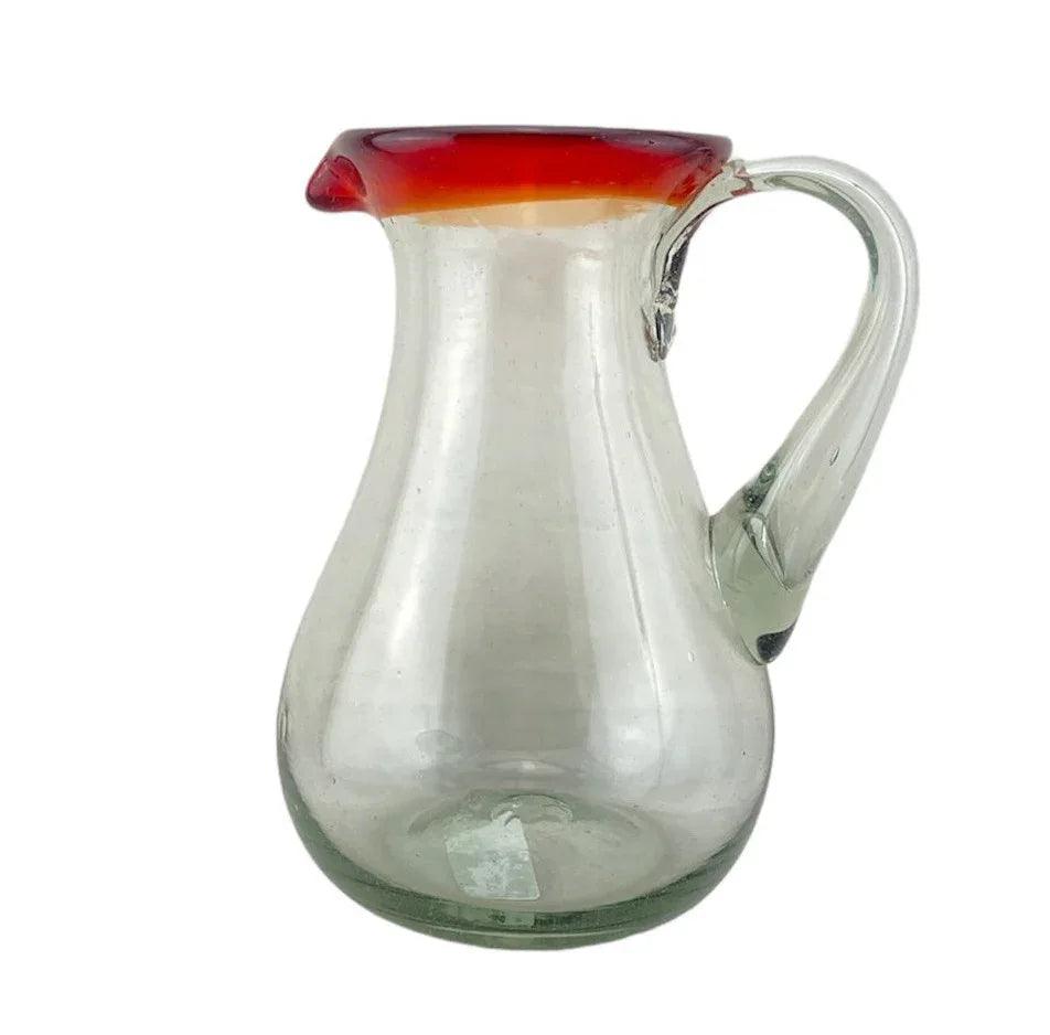Mexican recycled glass - Hand Blown Glass Jug - red rim - Chile Mojo