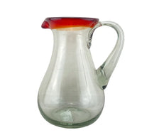 Mexican recycled glass - Hand Blown Glass Jug - red rim - Chile Mojo