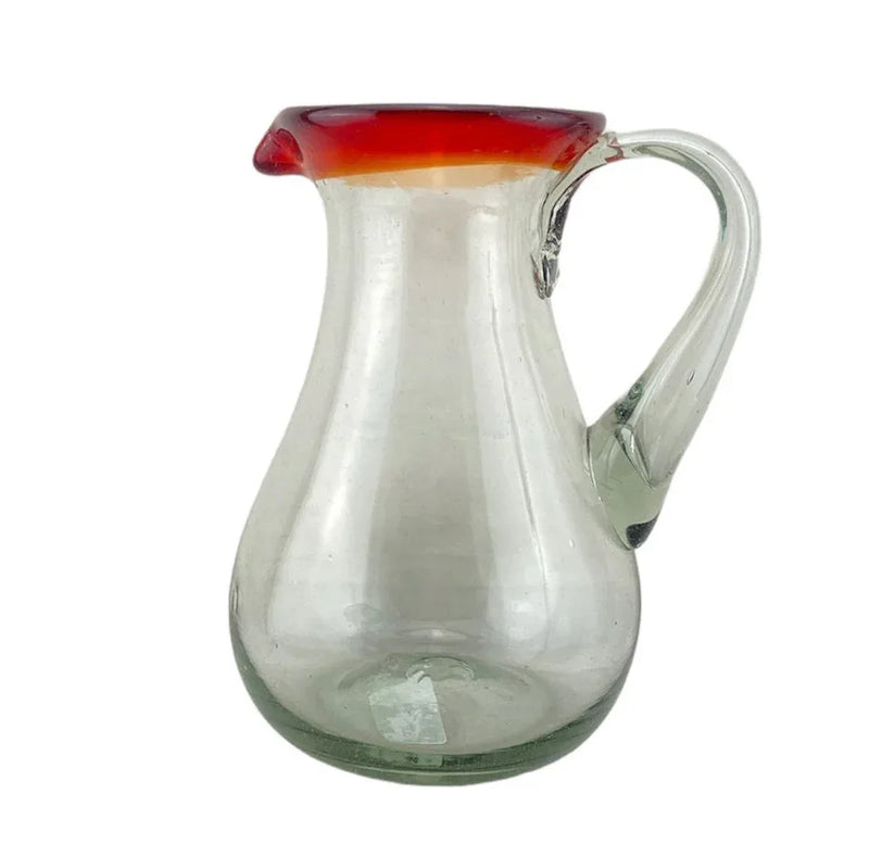 Mexican recycled glass - Hand Blown Glass Jug - red rim - Chile Mojo