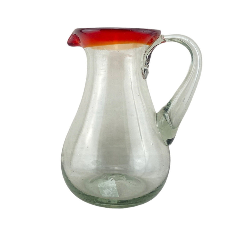 Mexican recycled glass - Hand Blown Glass Jug - red rim