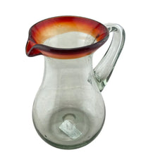 Mexican recycled glass - Hand Blown Glass Jug - red rim - Chile Mojo