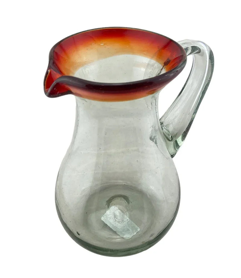 Mexican recycled glass - Hand Blown Glass Jug - red rim - Chile Mojo