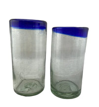 Handblown Mexican Drinking Glass - blue rim - Chile Mojo