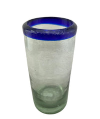 Handblown Mexican Drinking Glass - blue rim - Chile Mojo