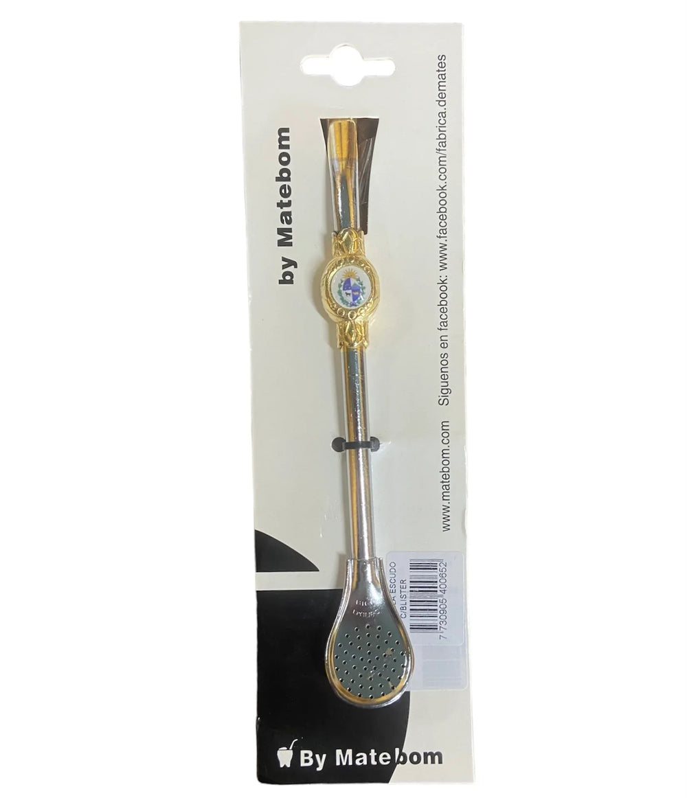 Yerba Mate 19cm drinking straw (Bombilla) with Emblem of Uruguay - Chile Mojo