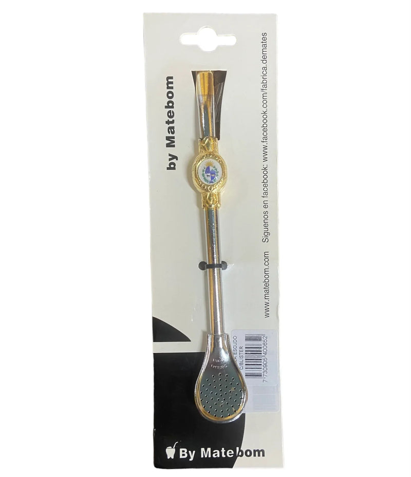 Yerba Mate 19cm drinking straw (Bombilla) with Emblem of Uruguay - Chile Mojo