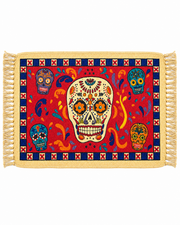 Day of the Dead cotton placemat - Calavera Sugar Skull on Red