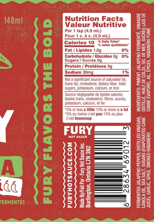 Fury Sriracha Jalapeno Garlic Hot Sauce 148ml (5oz)