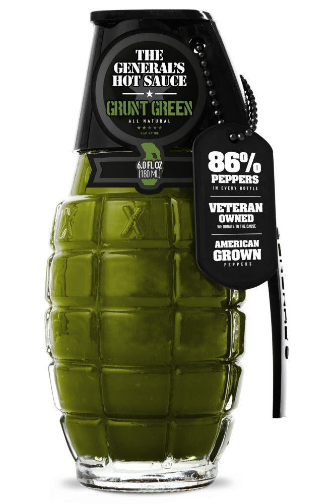 The Generals Hot Sauce Grenade - Grunt Green Cayenne 180ml (6oz)