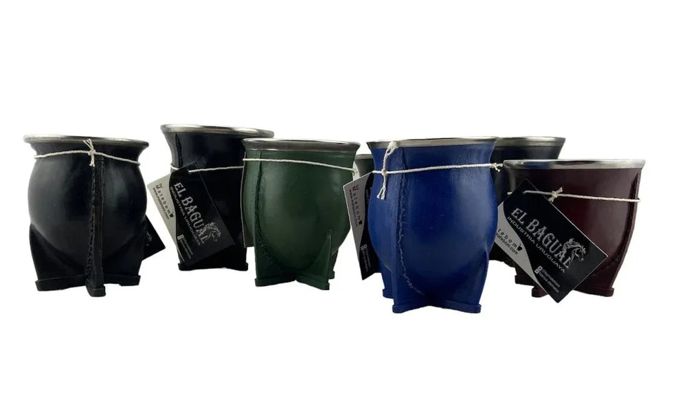 Natural Leather Metal Rimmed Yerba Mate Gourd - Chile Mojo