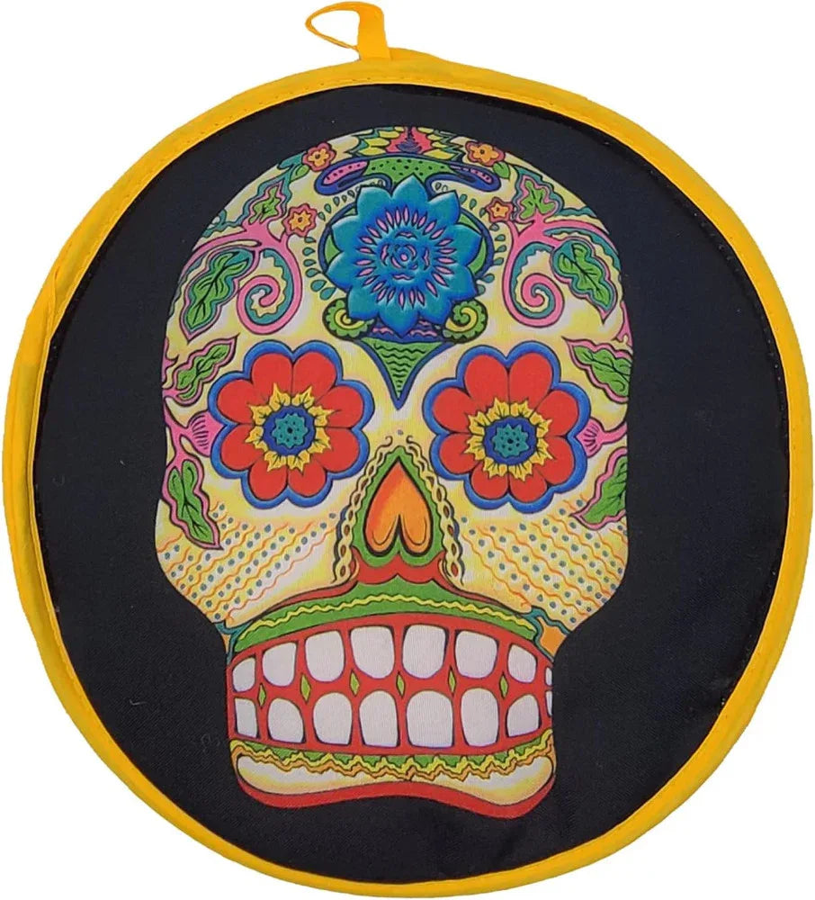 Tortilla Warmer - Day of the Dead Colourful Skull on Black - Chile Mojo