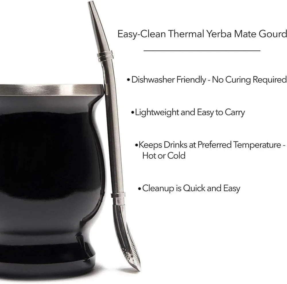 Yerba Mate Stainless Steel Gourd Kit - incl Bombilla Straw and Brush - Chile Mojo