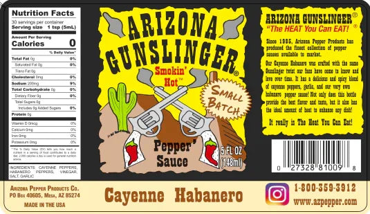 Arizona Gunslinger Cayenne Habanero Hot Sauce 148ml (5oz) - Chile Mojo