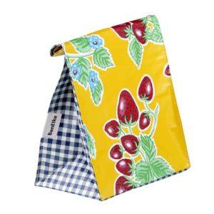 Mexican Oilcloth Lunch Bag - Strawberries on Yellow - Chile Mojo