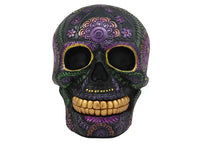 Day of the Dead Hand Painted Day of the Dead Black Metallic Skull - Chile Mojo