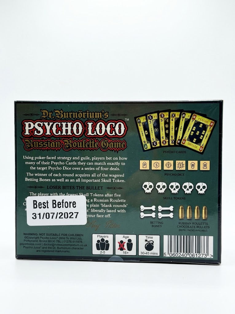 Psycho Loco Russian Roulette Card Game with Chocolate Bullets