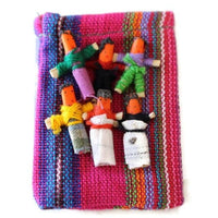 Guatemalan Worry Dolls - fabric pouch with 6 small dolls - Chile Mojo