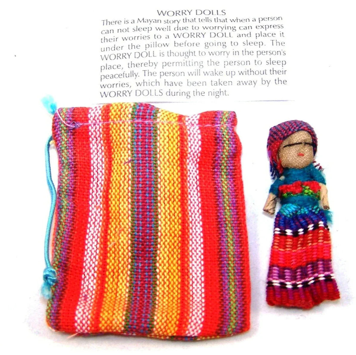 Guatemalan Worry Doll - single doll in fabric pouch - Chile Mojo