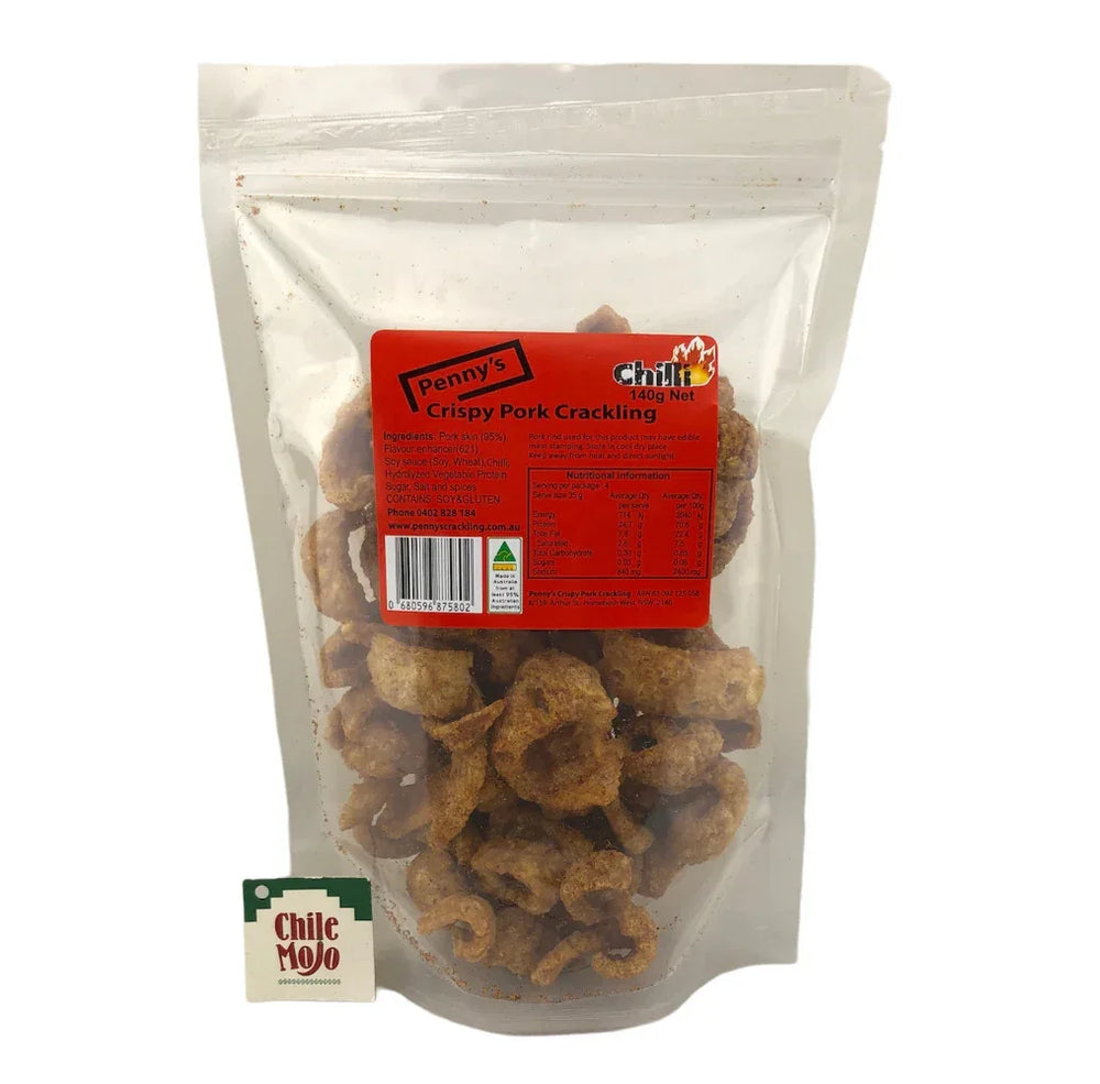 Pennys Pork Crackling Chicharron Chilli Flavour 140gm - Chile Mojo