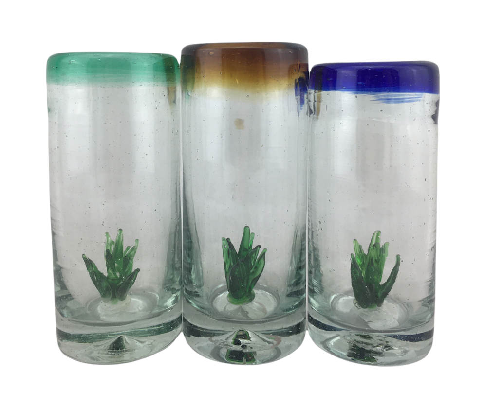 Mexican hand-blown shot glass with cactus insert