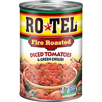 RoTel Diced Fire Roasted Tomatos w/Green Chile 283gm - some slightly dented