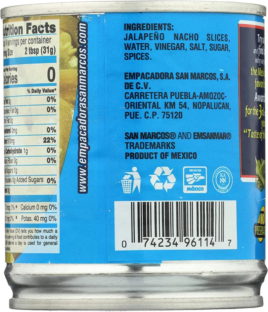San Marcos Jalapeno nacho sliced 198gm can - Chile Mojo