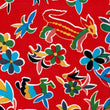 Mexican Oilcloth Table Cover - Otomi Design on Red - Chile Mojo