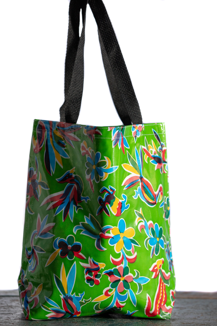Mexican Oilcloth Tote Bag - Medium Otomi Design Green