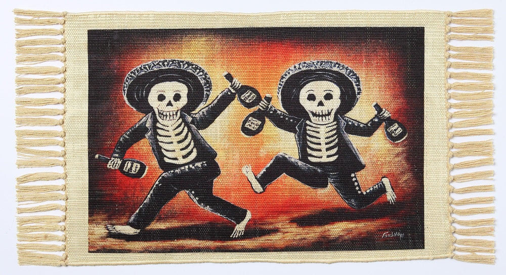 Day of the Dead Digital Print Placemat - Mariachis on the Run - Chile Mojo