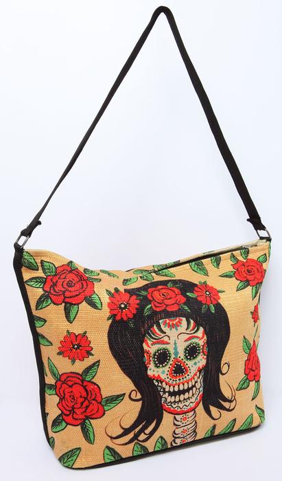 Shoulder Bag Day of the Dead - Lady with Red Flowers