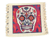 Cotton Drink Coaster - Day of the Dead Calavera Sugar Skull on Red - Chile Mojo