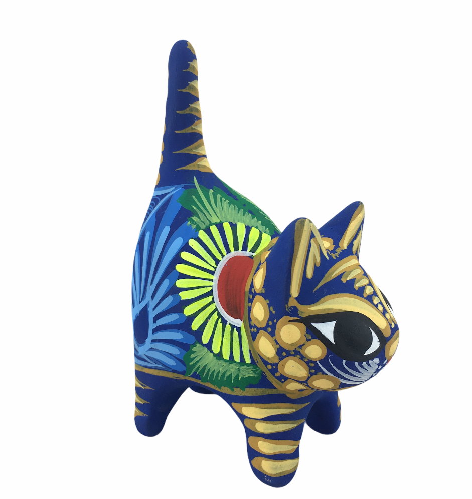 Mexican hand painted ceramic folk art - Pointy Tailed Cat