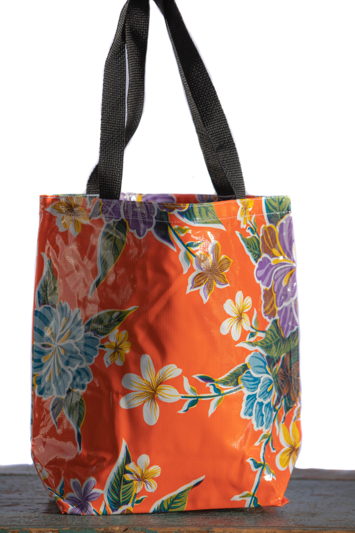 Mexican Oilcloth Tote Bag - Medium Hibiscus Orange
