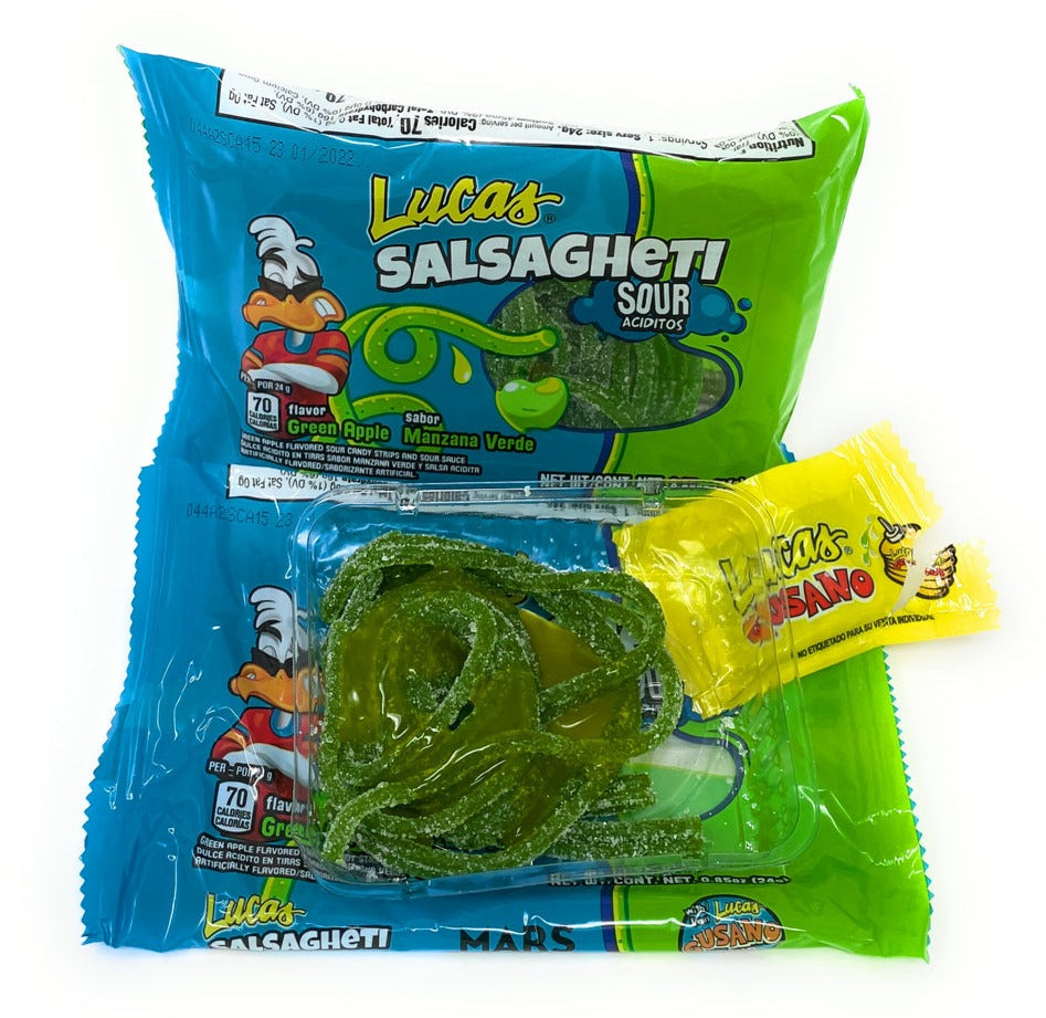 Lucas Salsagheti Sour Green Apple Gusano Candy
