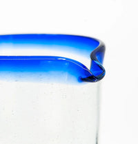 Mexican recycled glass - Hand Blown Glass Pitcher - blue rim - Chile Mojo