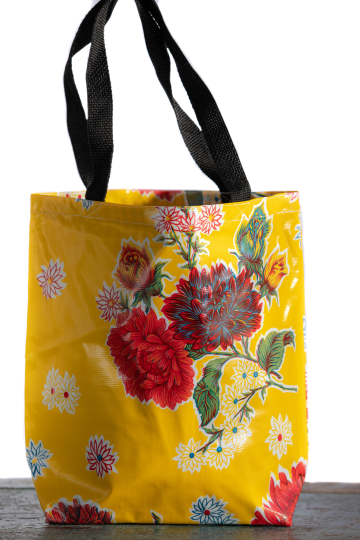 Mexican Oilcloth Tote Bag - Medium Chrysanthemums Yellow