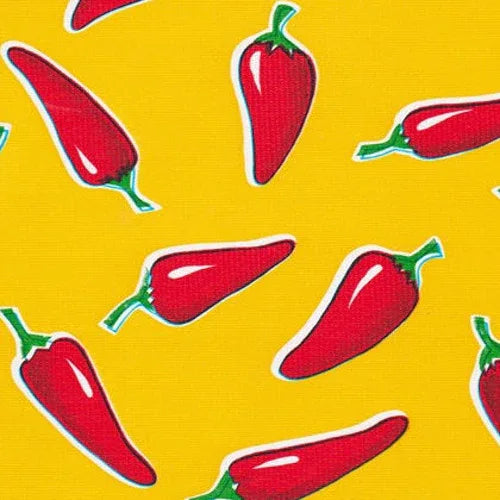 Mexican Oilcloth Table Cover - Chiles Red on Yellow - Chile Mojo