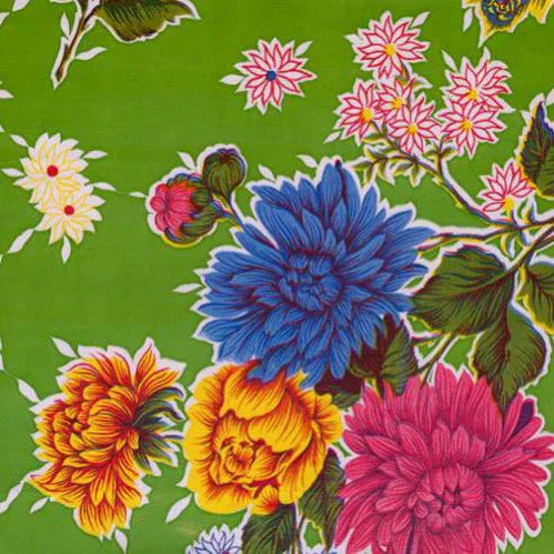Mexican Oilcloth Table Cover - Chrysanthemum Green - Chile Mojo