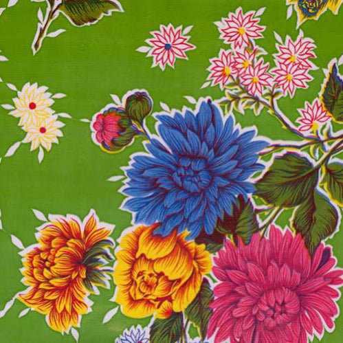 Mexican Oilcloth Table Cover - Chrysanthemum Green