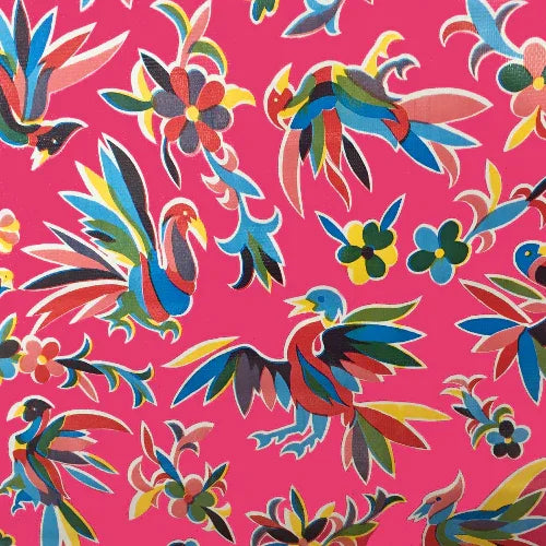 Mexican Oilcloth Table Cover - Otomi Design on Pink - Chile Mojo