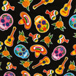 Mexican Oilcloth Table Cover - Sugar Skulls on Black - Chile Mojo
