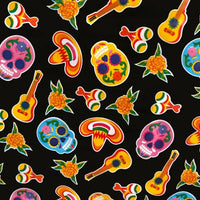 Mexican Oilcloth Table Cover - Sugar Skulls on Black - Chile Mojo