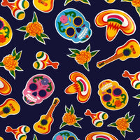 Mexican Oilcloth Table Cover - Sugar Skulls on Navy Blue - Chile Mojo