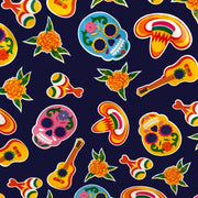 Mexican Oilcloth Table Cover - Sugar Skulls on Navy Blue - Chile Mojo