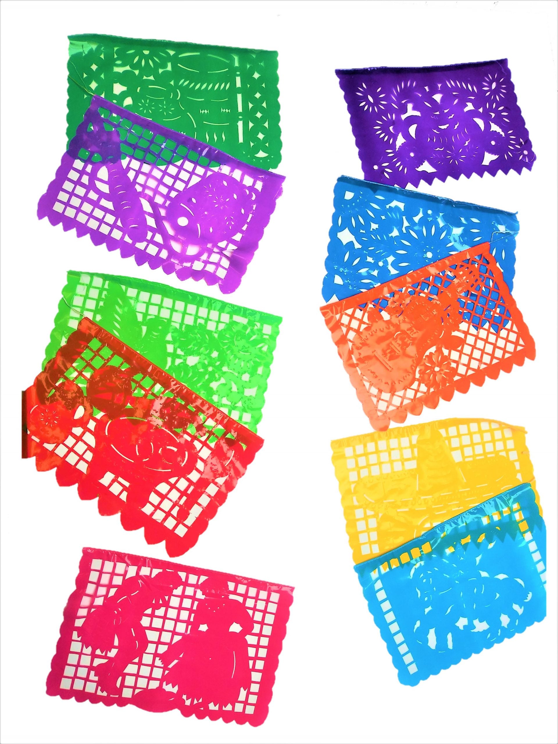 Papel Picado Fiesta theme - 10 plastic sheets 33cm x 23cm - 5m long