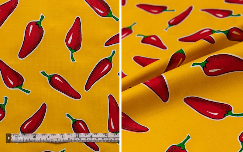 Mexican Oilcloth Table Cover - Chiles Red on Yellow - Chile Mojo
